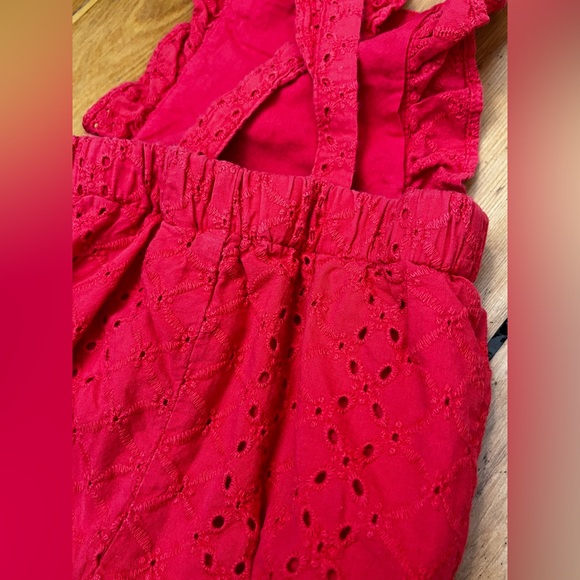 JANIE AND JACK Eyelet Romper Girls 12-18mo Cotton Ruffle Bubble Summer Red - Picture 4 of 7